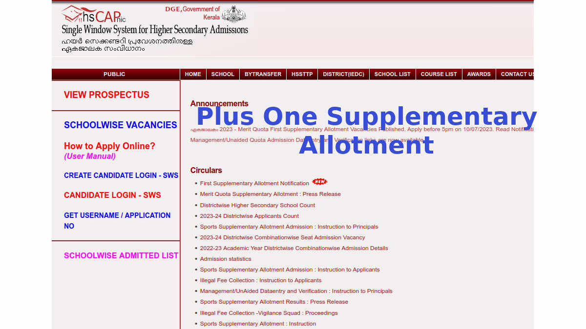 Plus One Supplementary Allotment - HSCAP