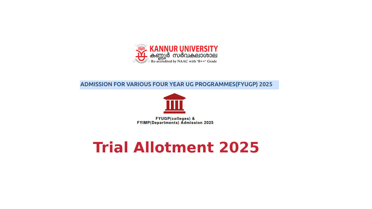 Kannur University UG Trial Allotment 2025 (FYUG Trial Allotment)